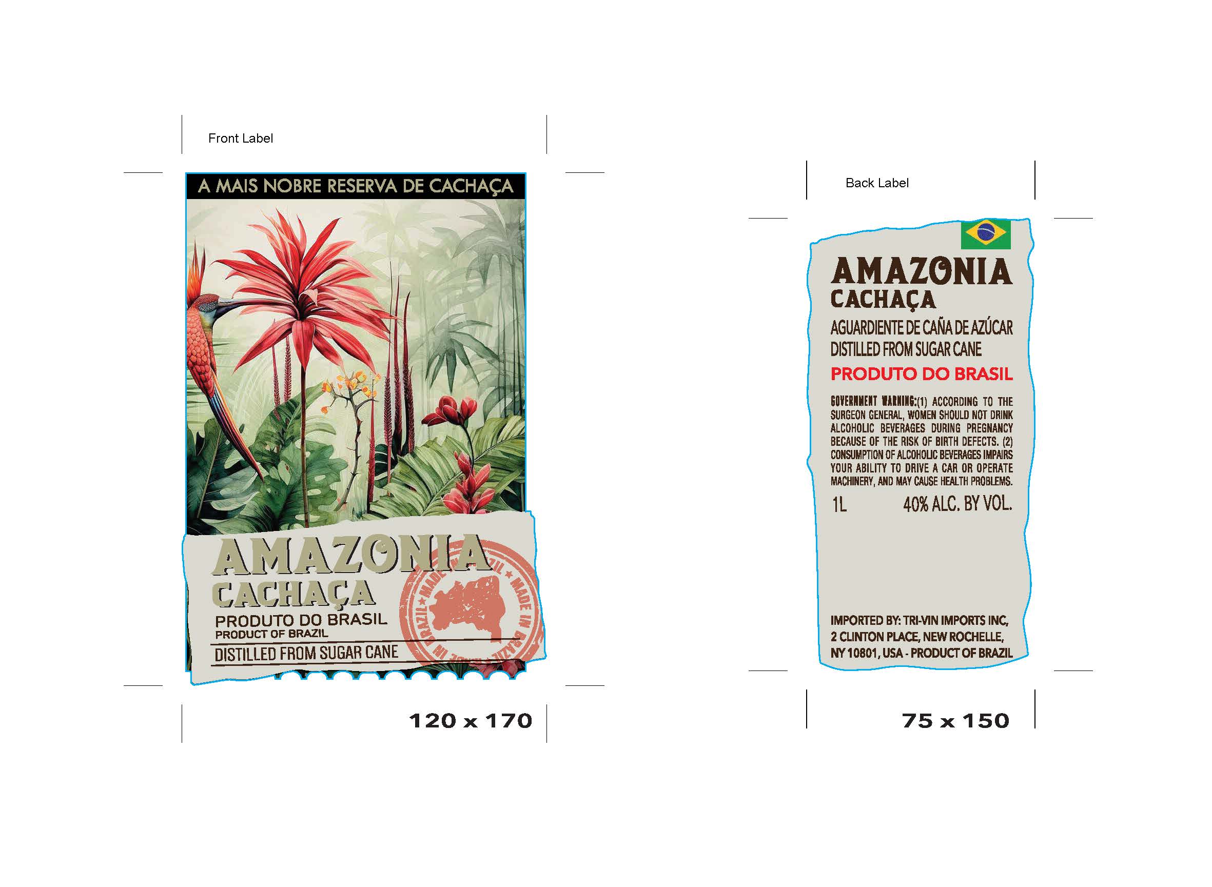 TABC label artwork for Amazonia Club Cachaca