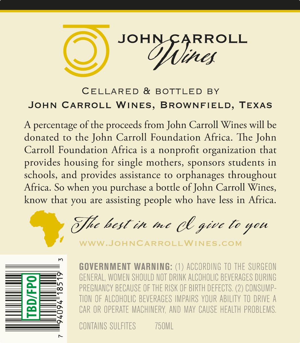 TABC label artwork for JOHN CARROLL WINES MOURVEDRE SWEET RED