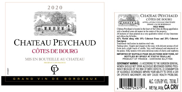 TABC label artwork for Chateau Peychaud Cotes de Bourg