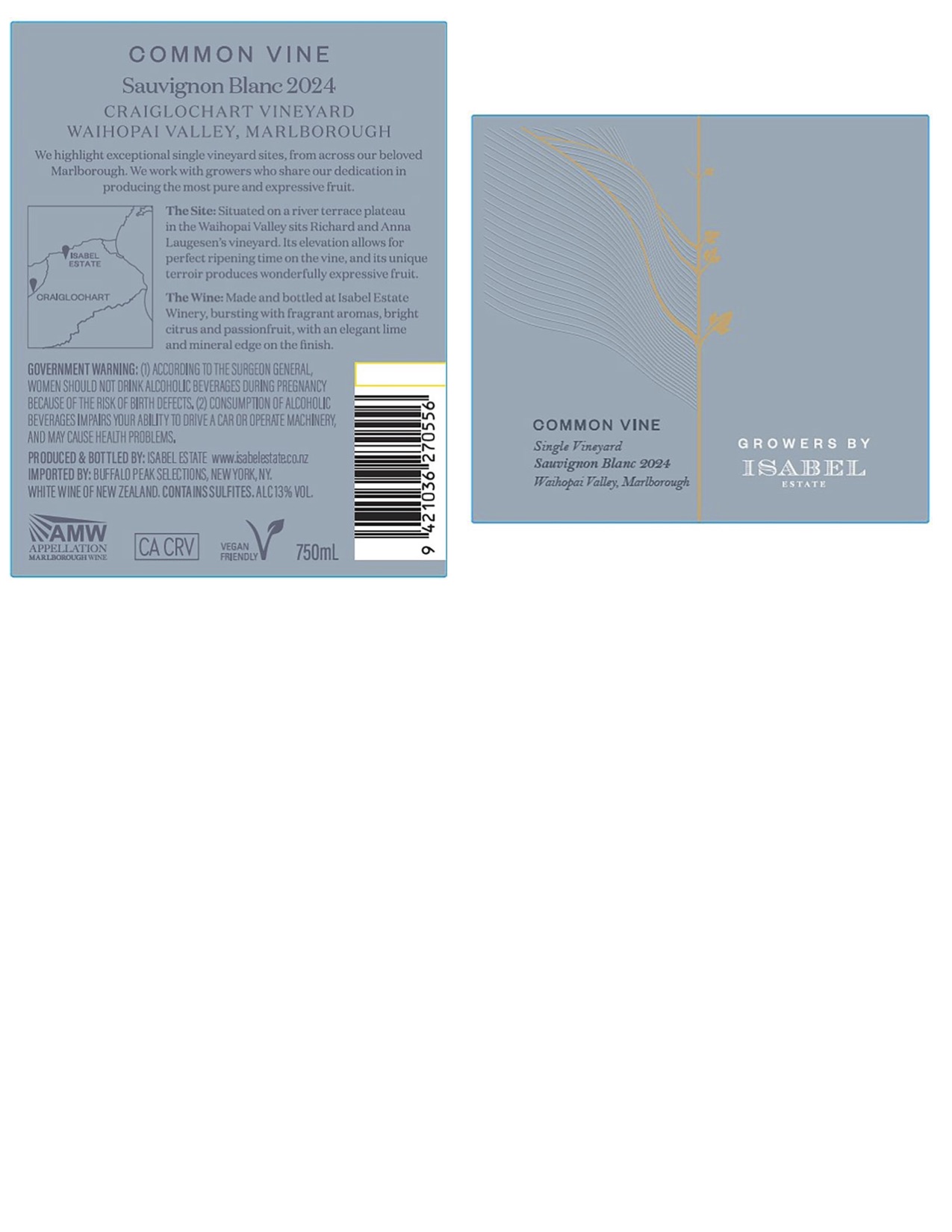 TABC label artwork for Common Vine Craiglochart Vineyard Waihopai Valley Sauvignon Blanc