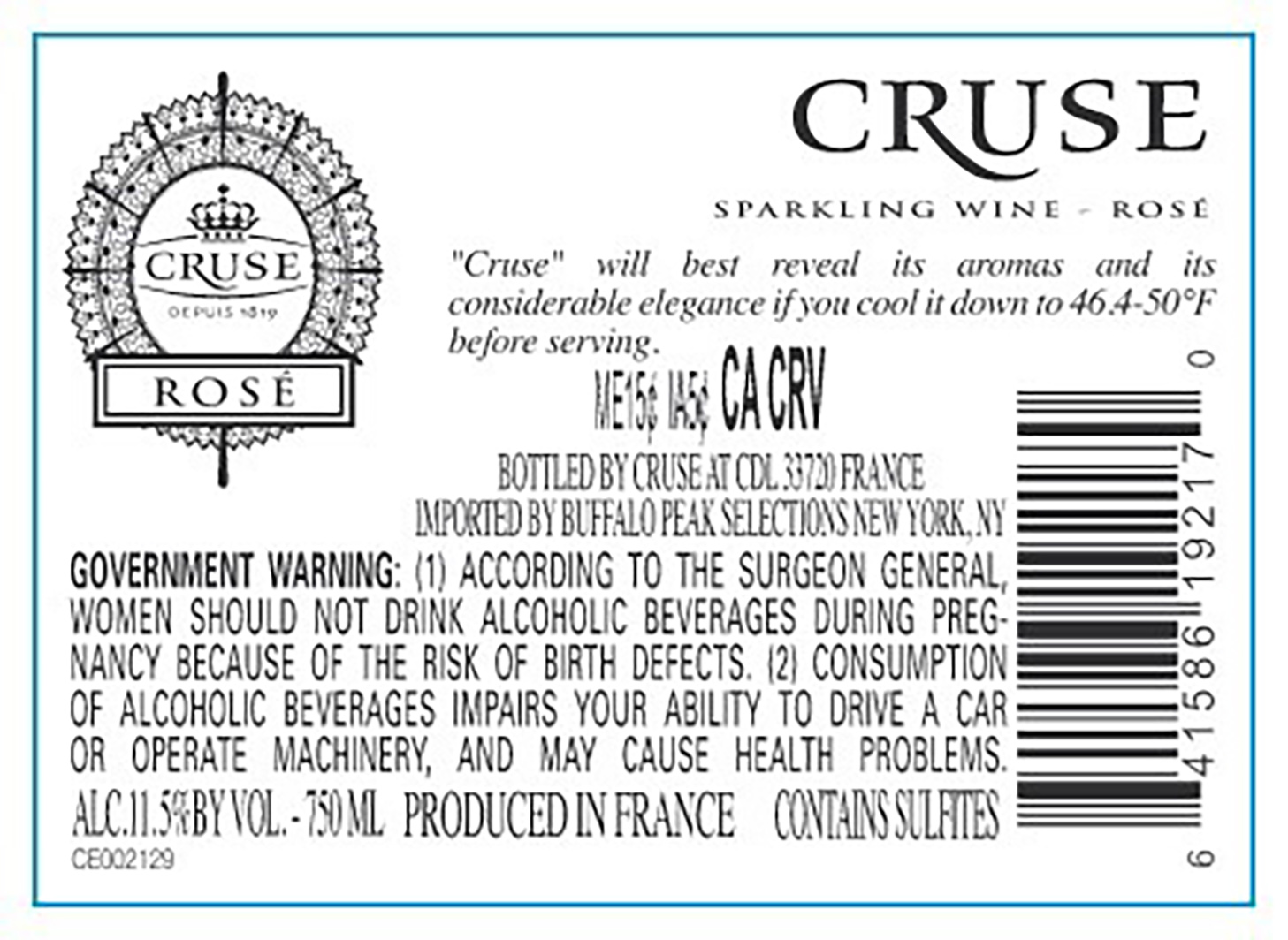 TABC label artwork for Cruse Rose Sparkling Wine