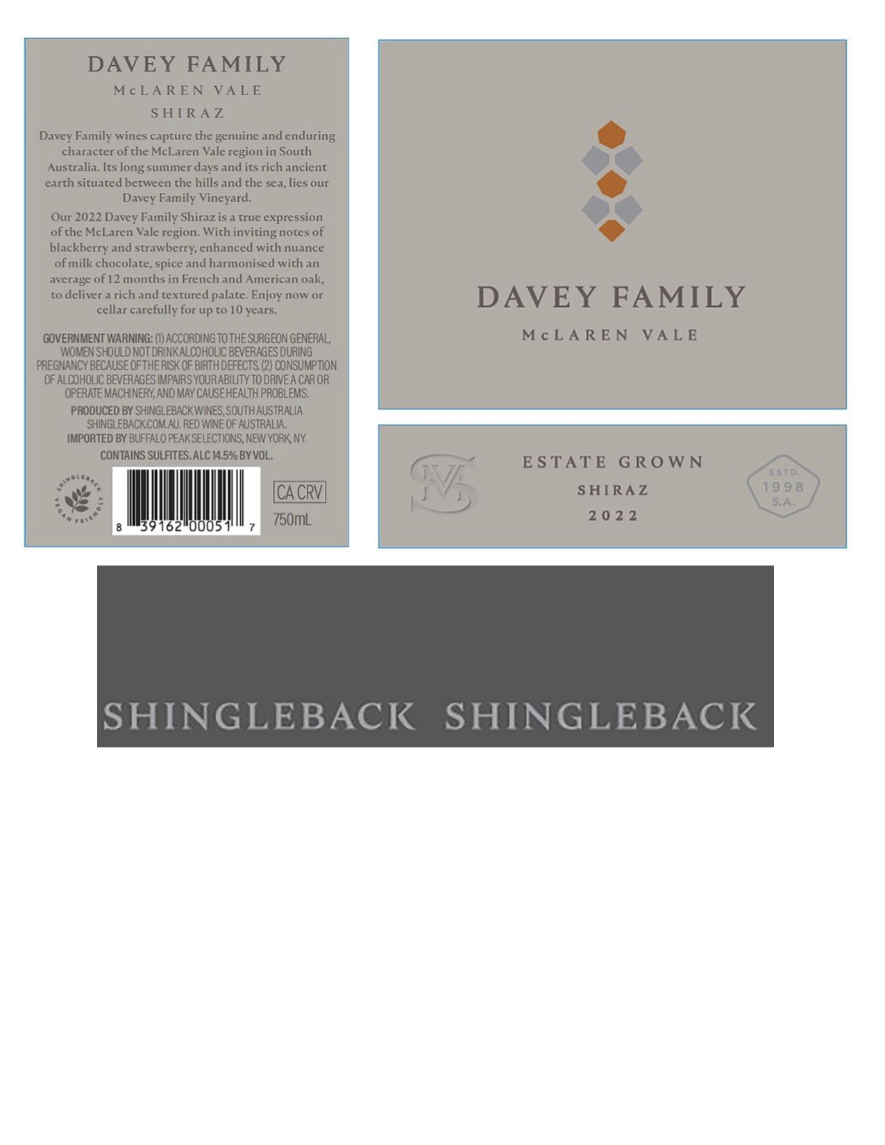 TABC label artwork for Davey Family Shiraz Estate