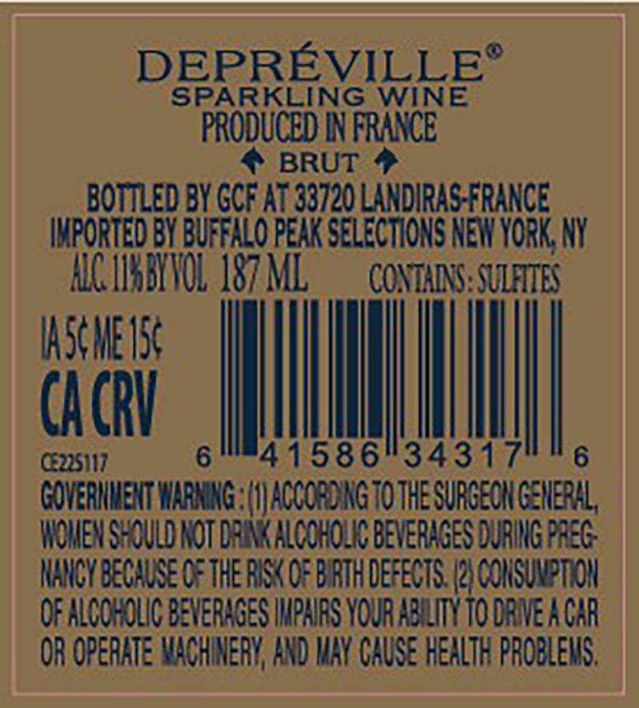 TABC label artwork for Depreville Brut Sparkling Wine