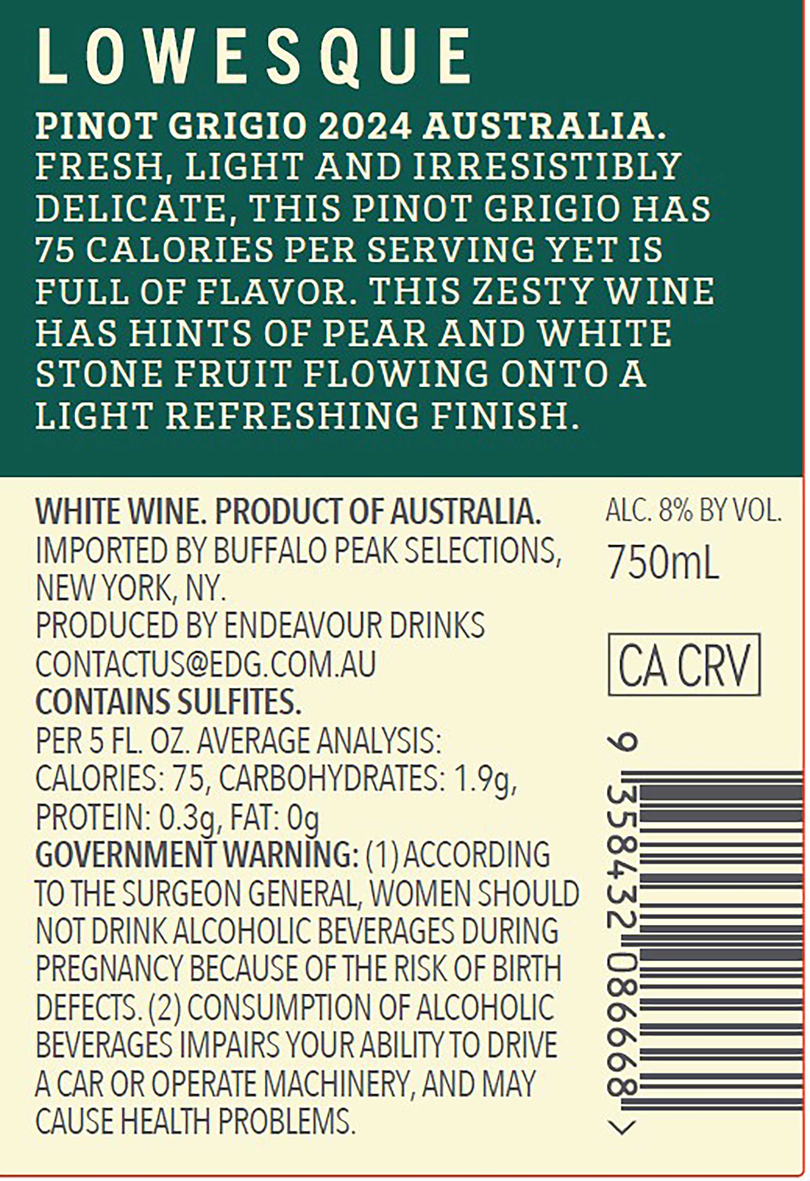TABC label artwork for Lowesque Pinot Grigio