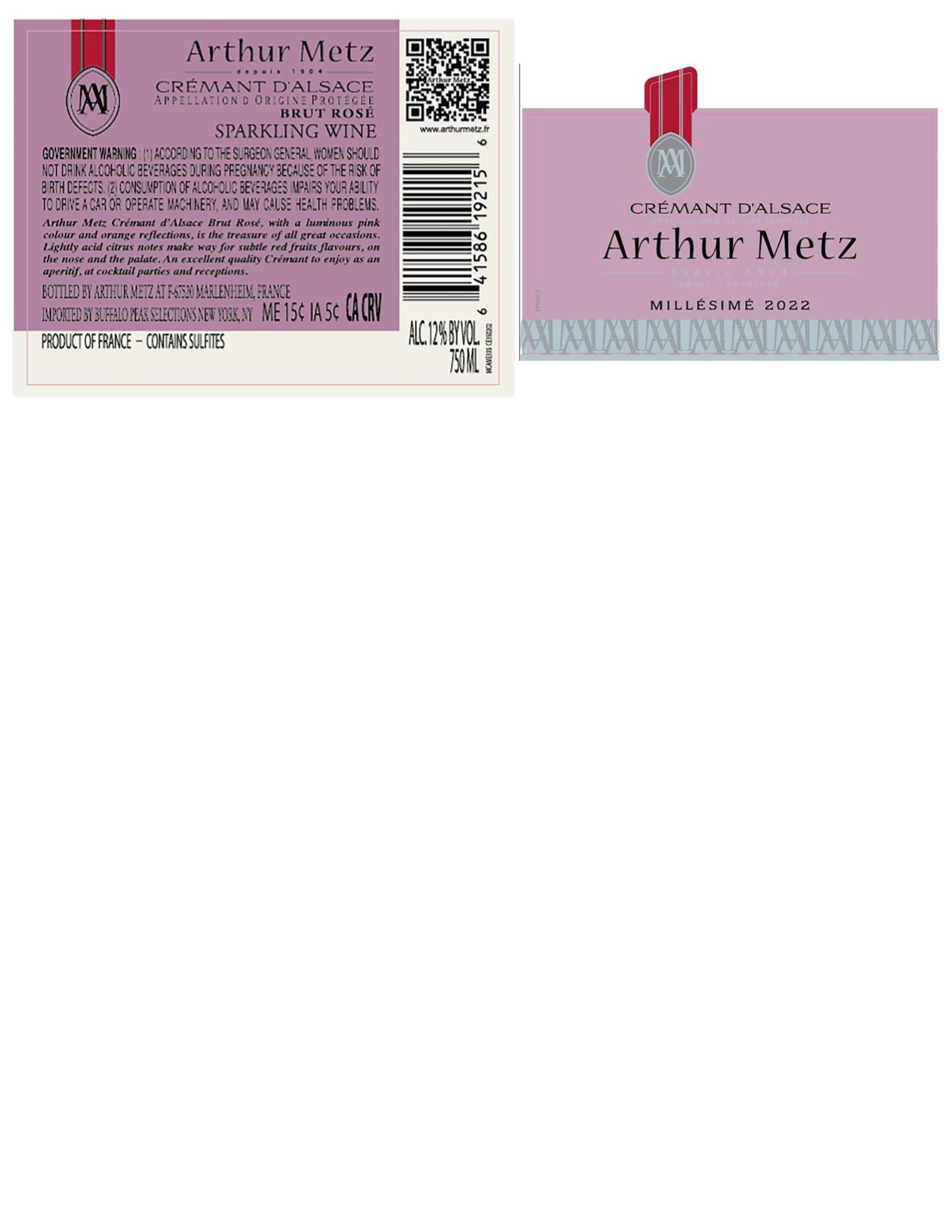 TABC label artwork for Arthur Metz Cremant d'Alsace Rose Sparkling Wine