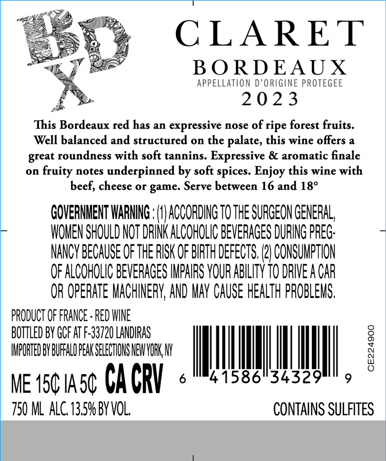 TABC label artwork for BDX Claret Bordeaux