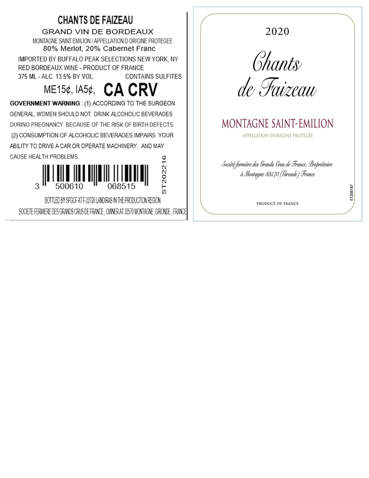 TABC label artwork for Chants de Faizeau