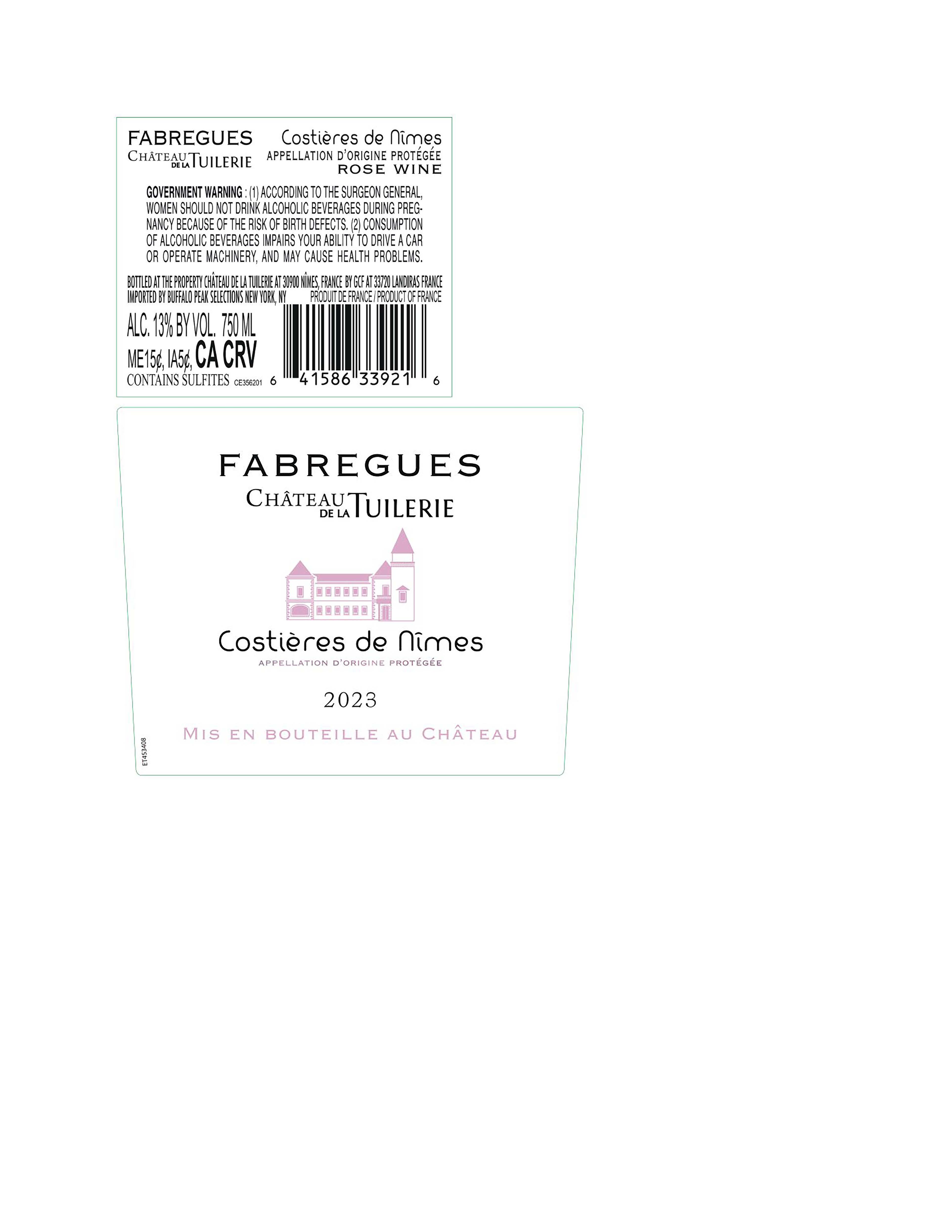 TABC label artwork for CHATEAU DE LA TUILERIE FABREGUES ROSE