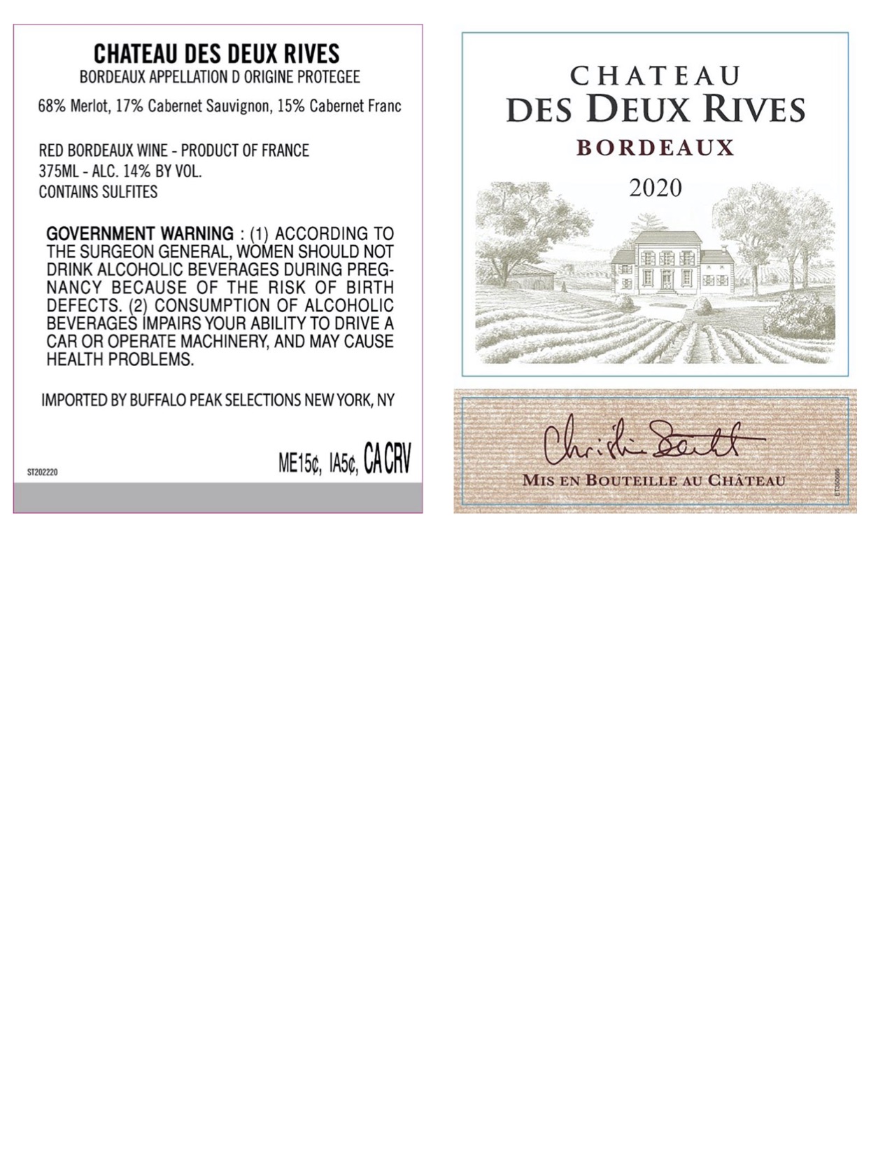 TABC label artwork for Chateau des Deux Rives
