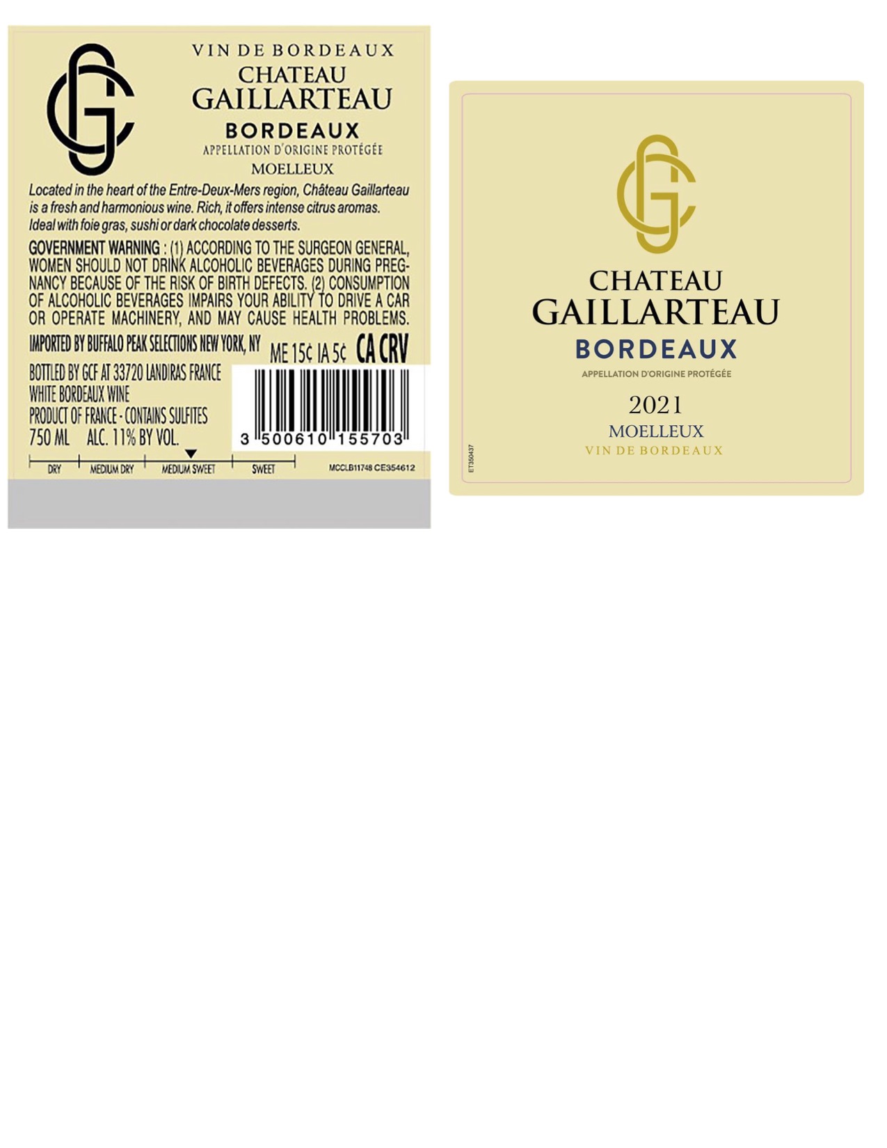 TABC label artwork for Chateau Gaillarteau Bordeaux Moelleux Blanc