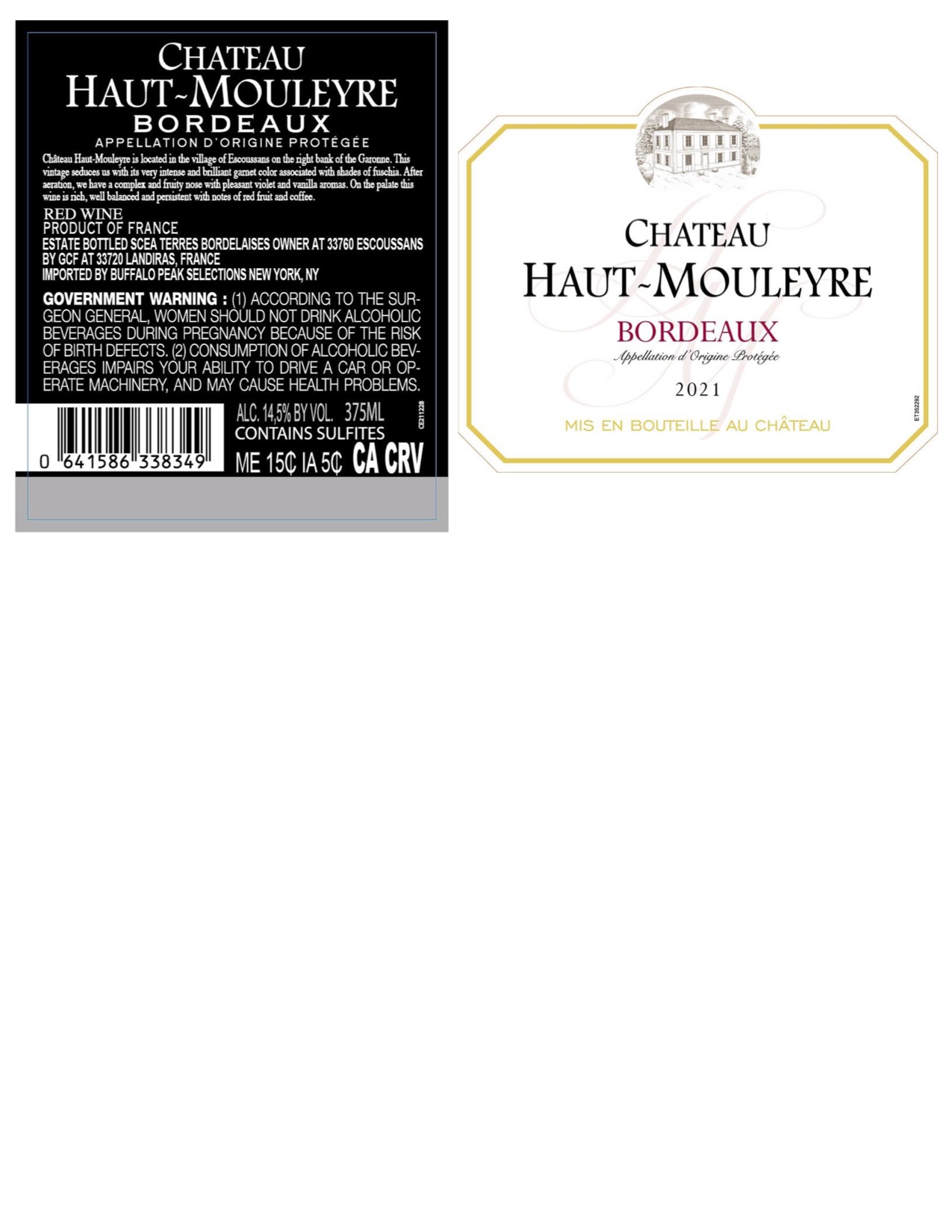 TABC label artwork for Chateau Haut-Mouleyre Bordeaux (375ml)