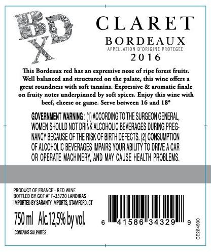 TABC label artwork for BDX Claret Bordeaux