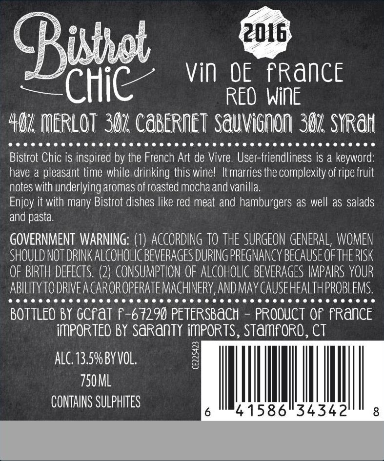 TABC label artwork for Bistrot Chic Red Blend