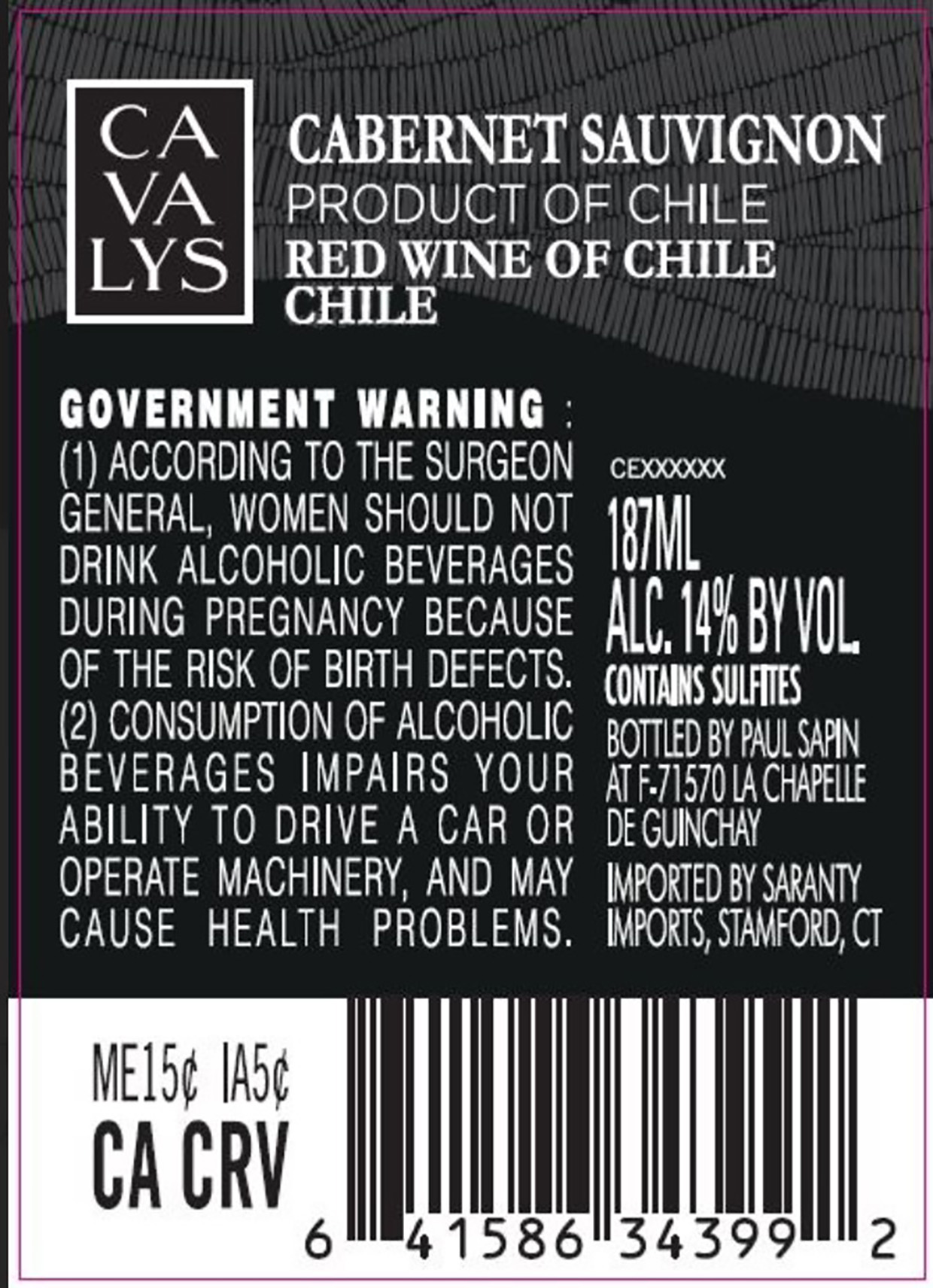 TABC label artwork for Cavalys Cabernet Sauvignon
