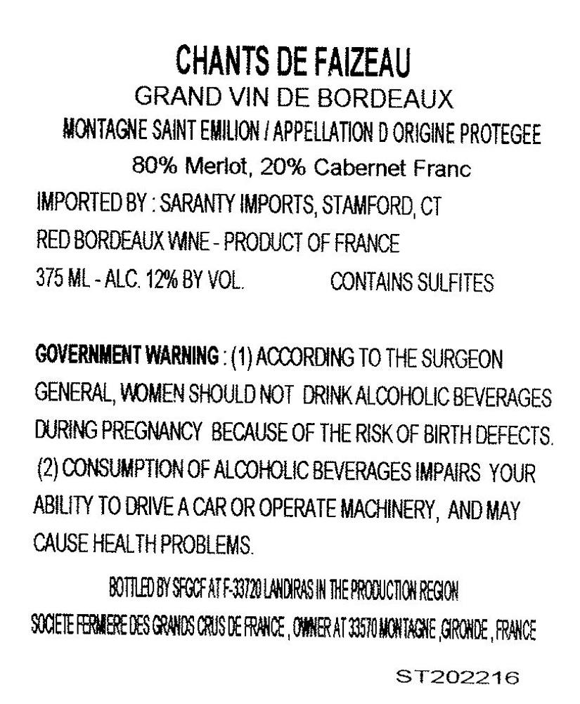 TABC label artwork for Chants de Faizeau