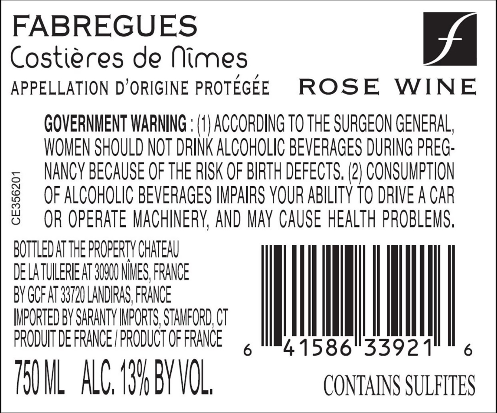 TABC label artwork for CHATEAU DE LA TUILERIE COSTIERES DE NIMES ROSE