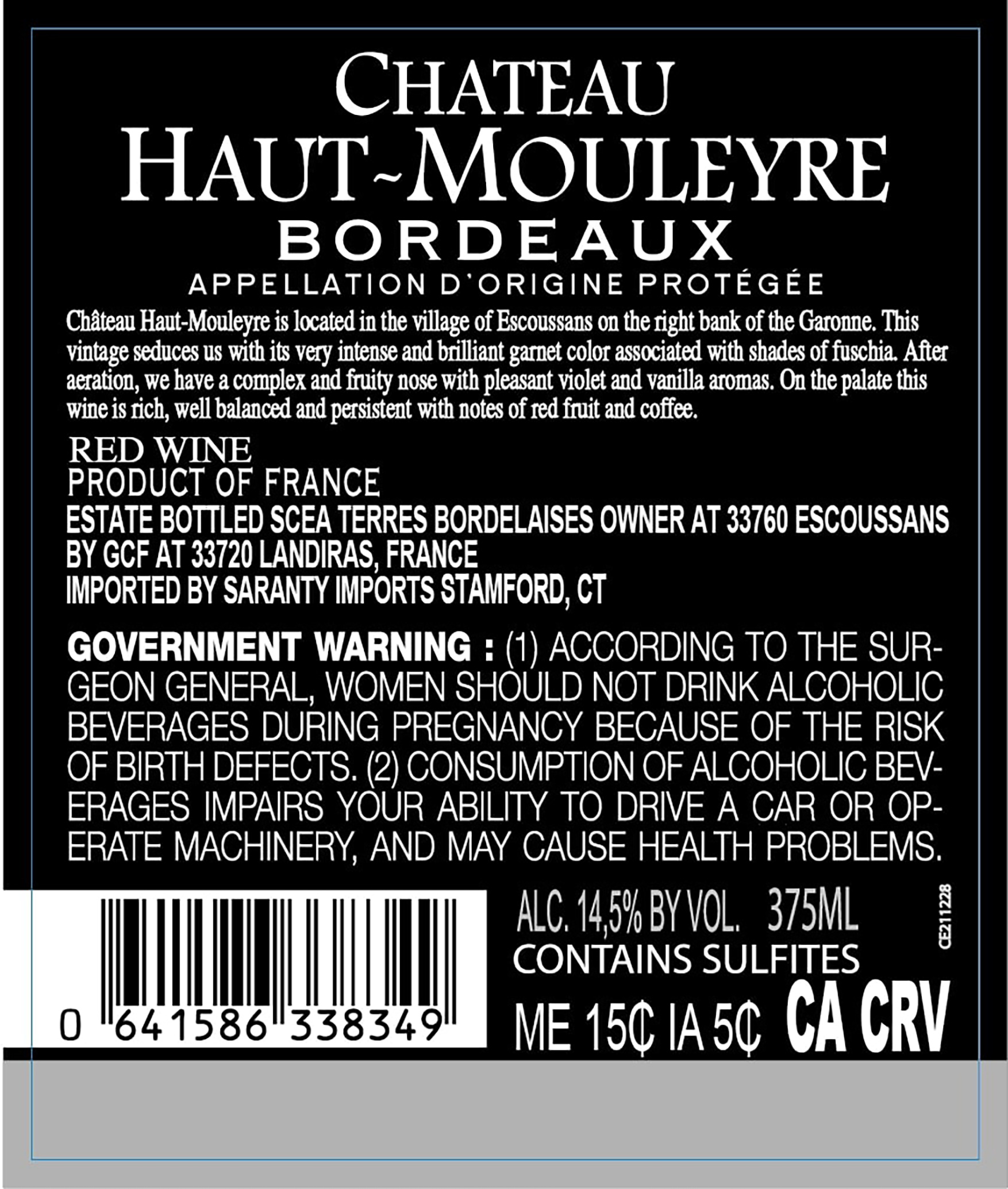 TABC label artwork for Chateau Haut Mouleyre Red