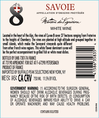TABC label artwork for Maison du Vigneron Cuvee 8 Savoie Blanc