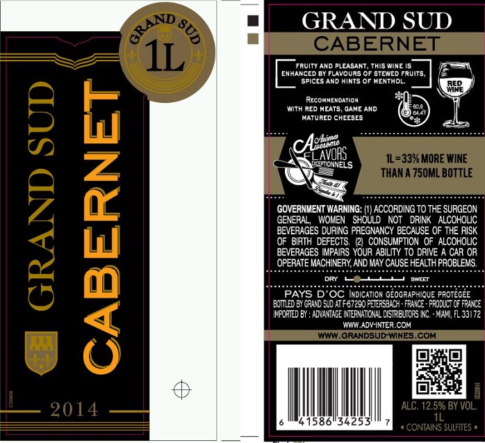 TABC label artwork for Grand Sud Cabernet Sauvignon (1L)
