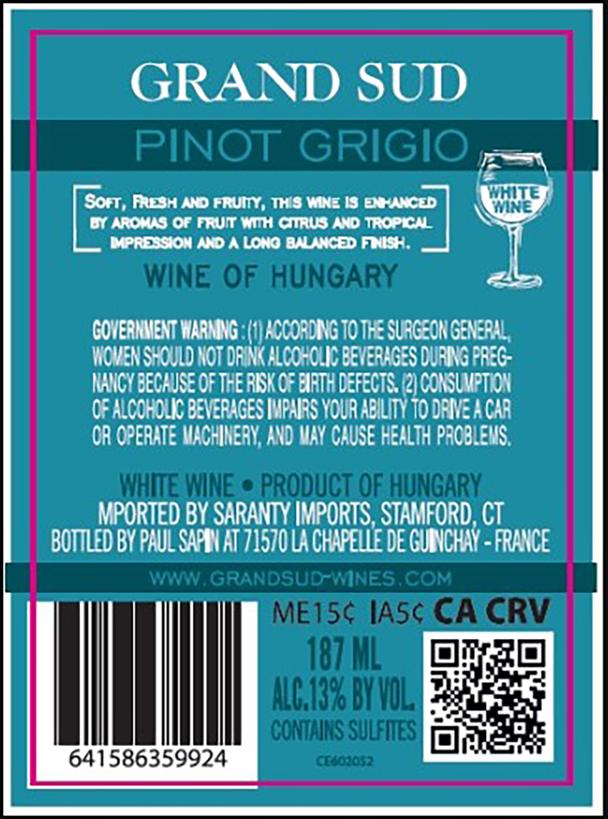 TABC label artwork for Grand Sud Pinot Grigio