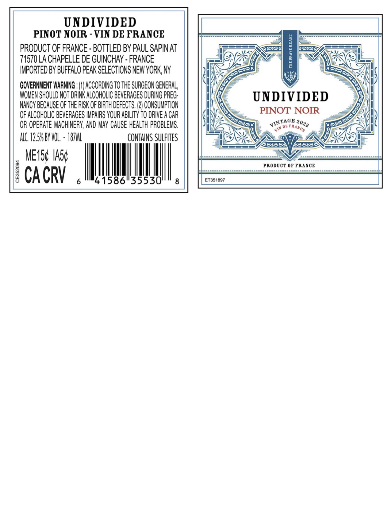 TABC label artwork for Undivided Pinot Noir (187ml)