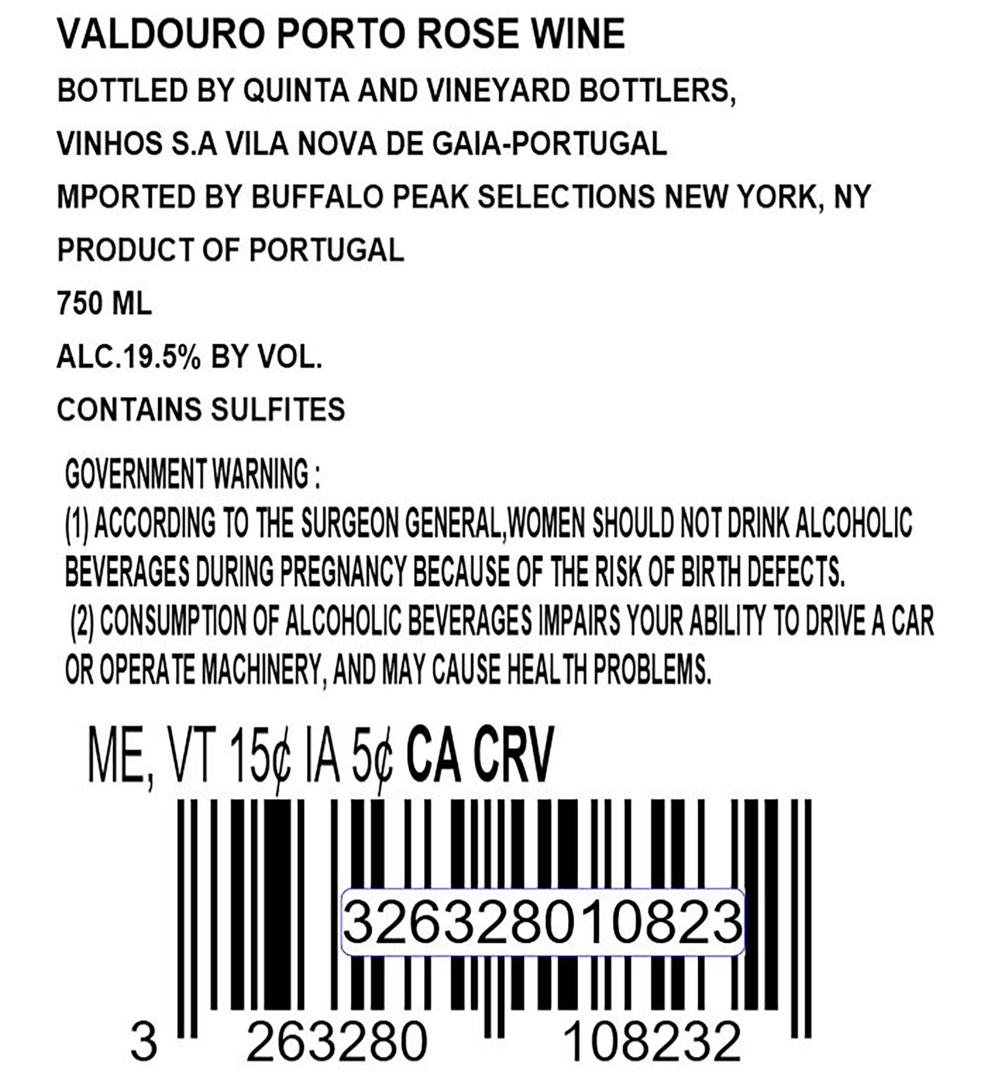 TABC label artwork for VALDOURO PORTO ROSE