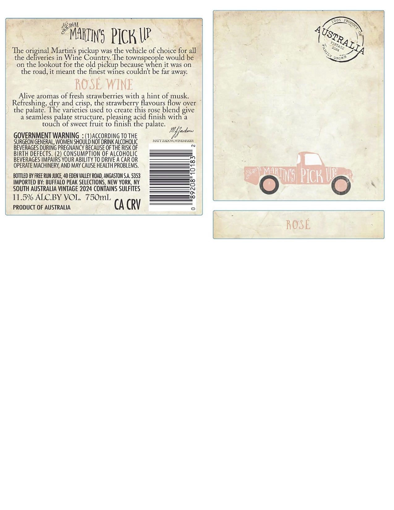 TABC label artwork for Martin's Pick Up Rose