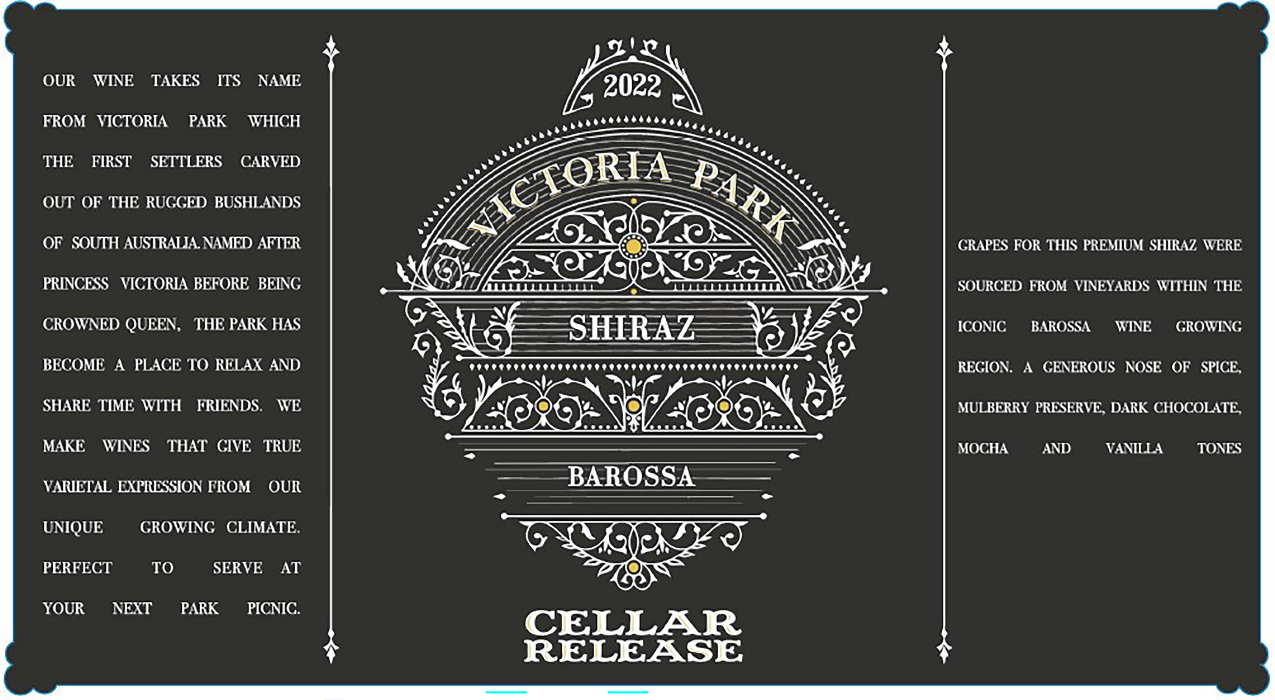 TABC label artwork for VICTORIA PARK CELLAR RELEASE SHIRAZ