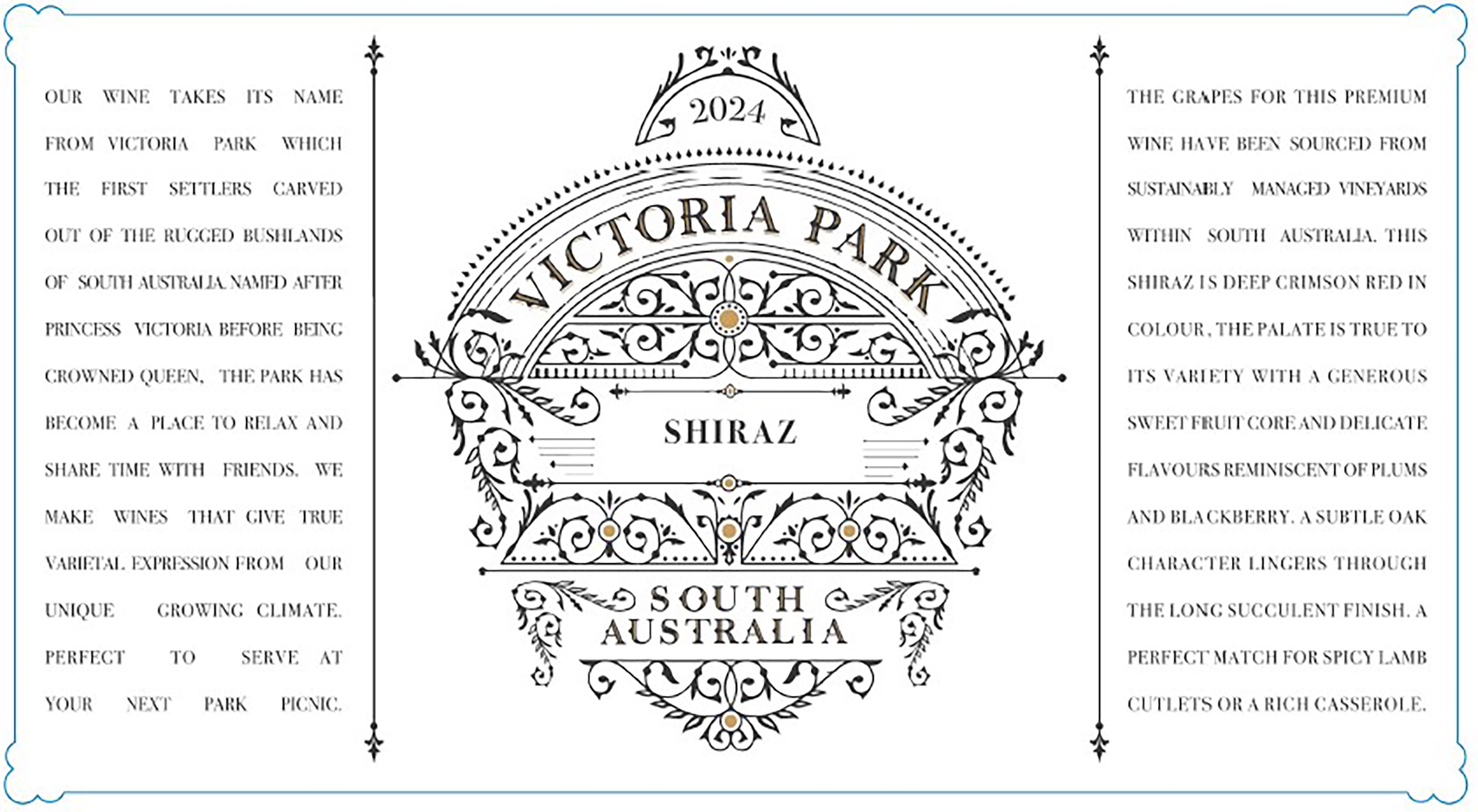 TABC label artwork for Victoria Park Shiraz by Yalumba