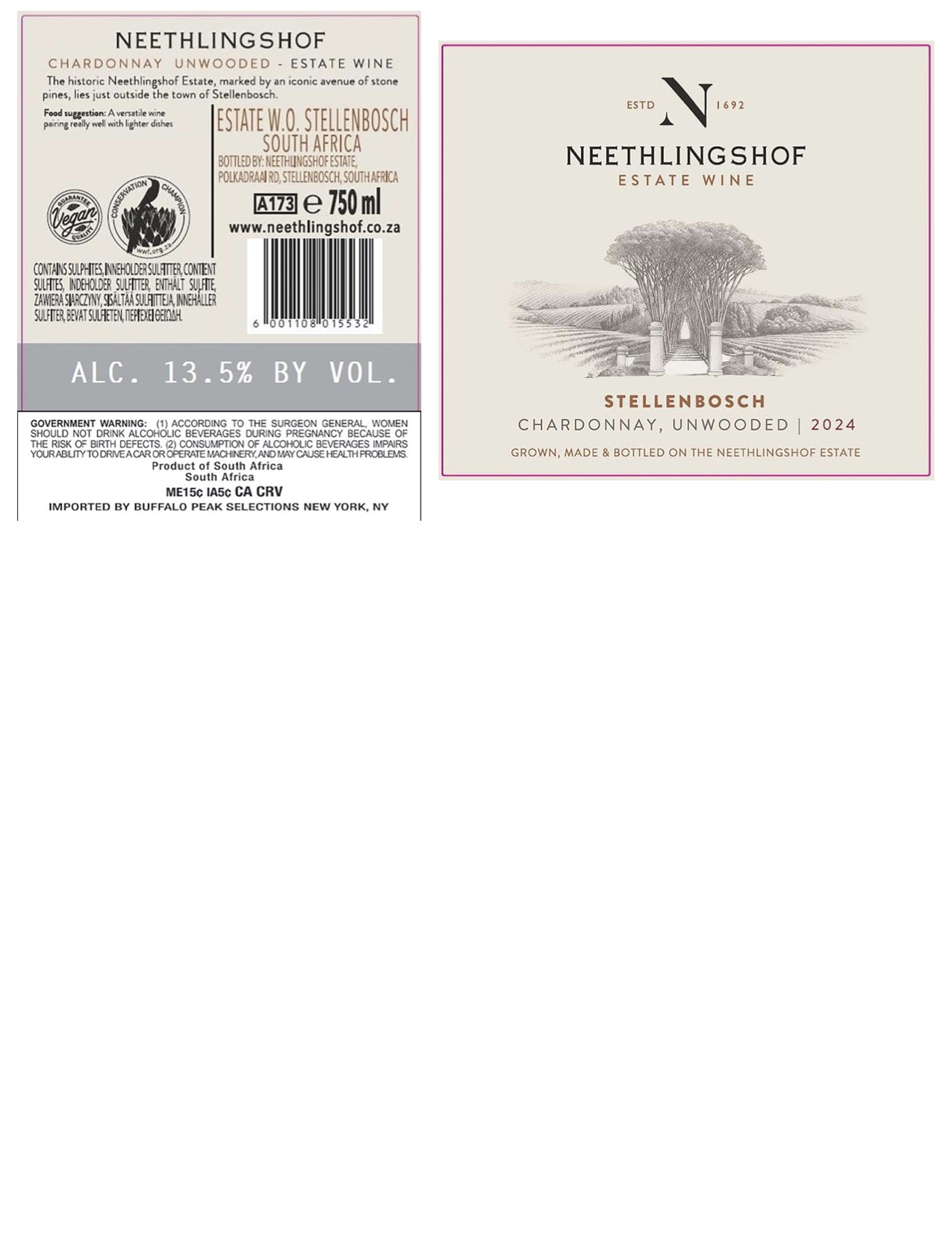 TABC label artwork for Neethlingshof Chardonnay Unwooded