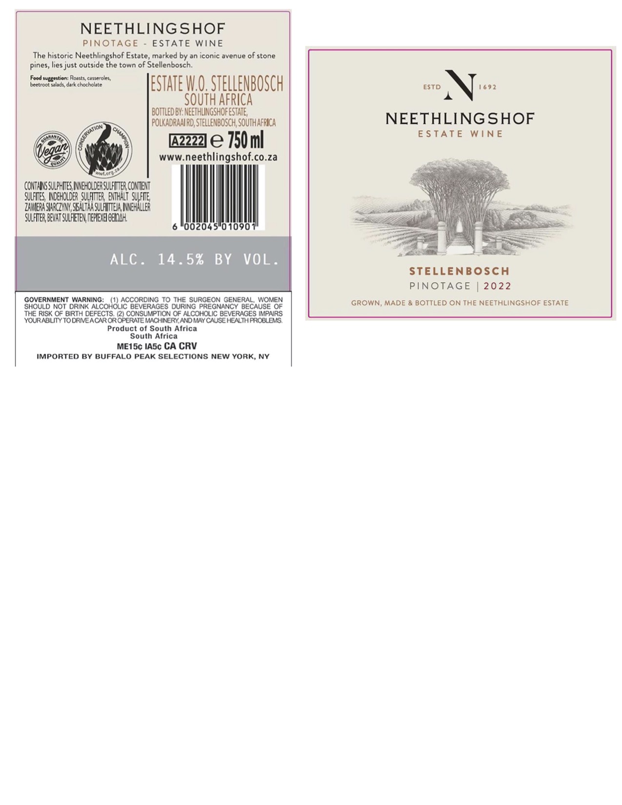 TABC label artwork for Neethlingshof Pinotage