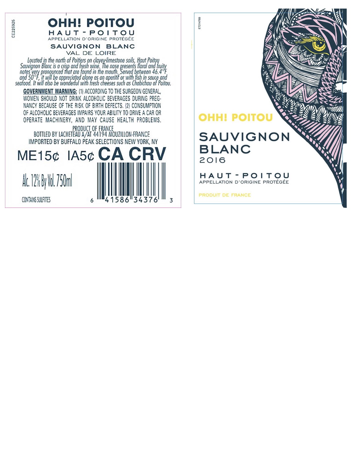 TABC label artwork for Ohh! Poitou Sauvignon Blanc