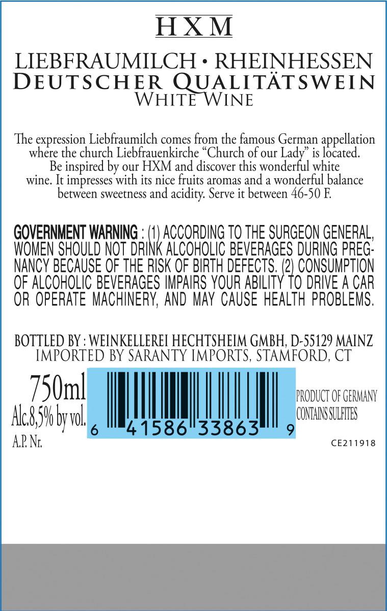 TABC label artwork for HXM LIEBFRAUMILCH