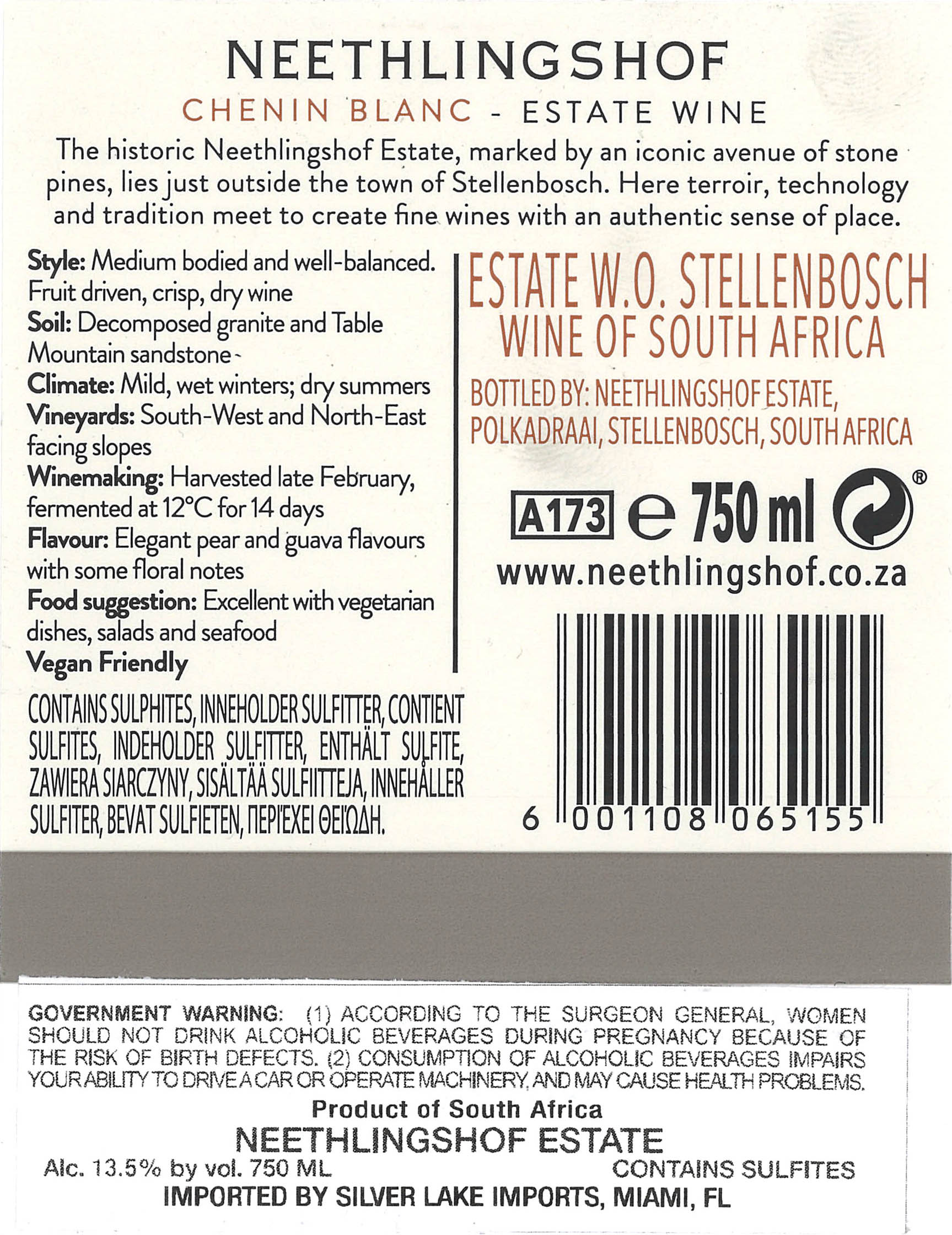 TABC label artwork for Neethlingshof Chenin Blanc