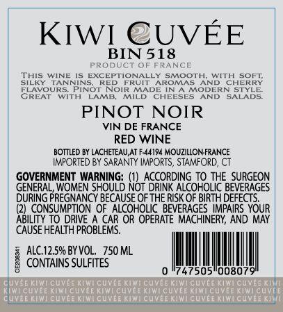 TABC label artwork for Kiwi Cuvee Pinot Noir