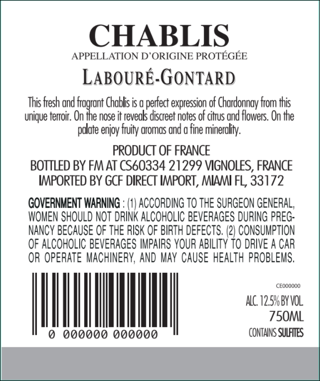 TABC label artwork for Laboure Gontard Chablis