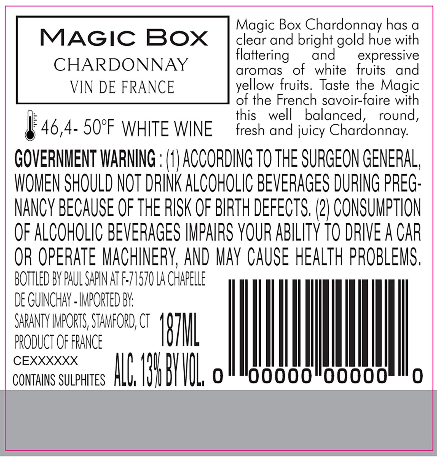 TABC label artwork for Magic Box Chardonnayqv