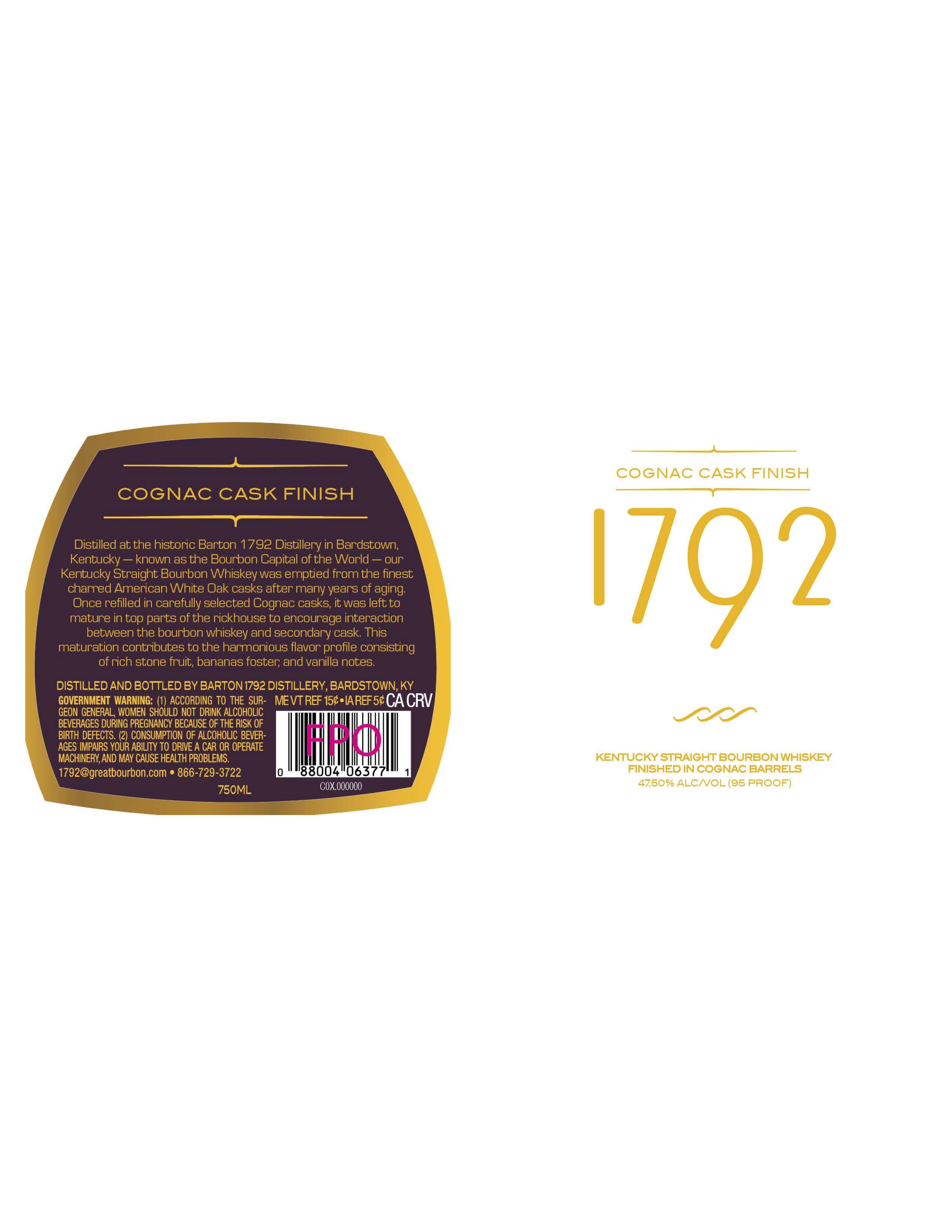 TABC label artwork for 1792 Cognac Cask Finish