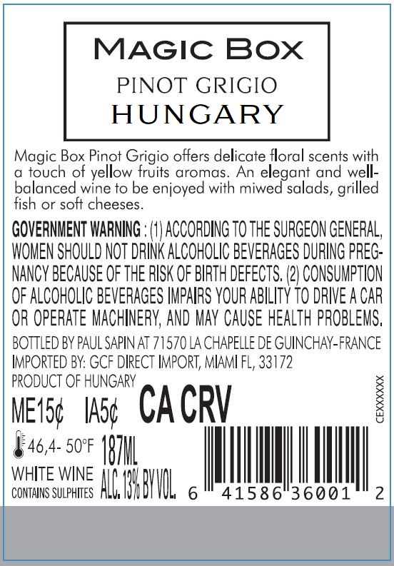 TABC label artwork for Magic Box Pinot Grigio