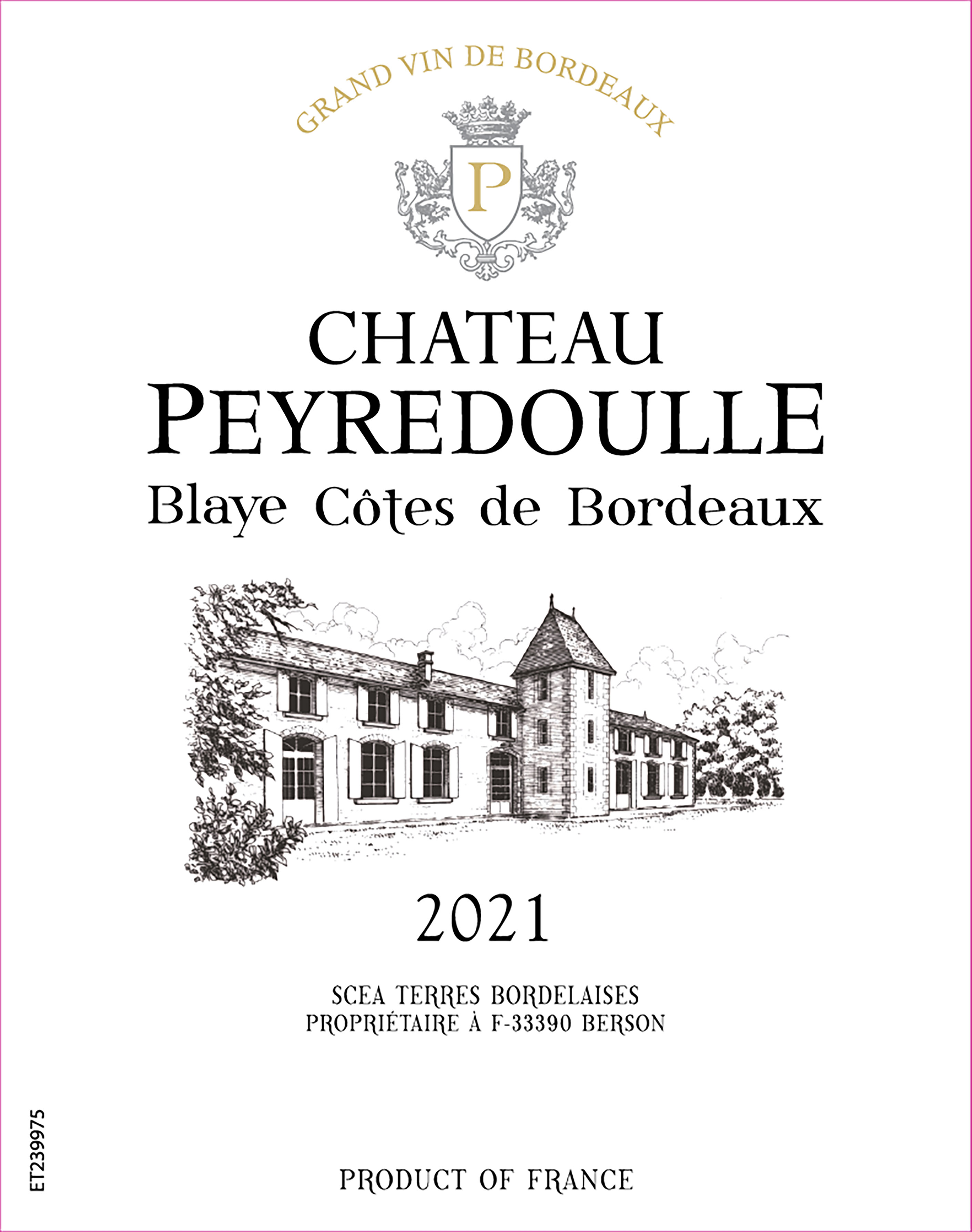 TABC label artwork for Chateau Peyredoulle Blaye Cotes de Bordeaux