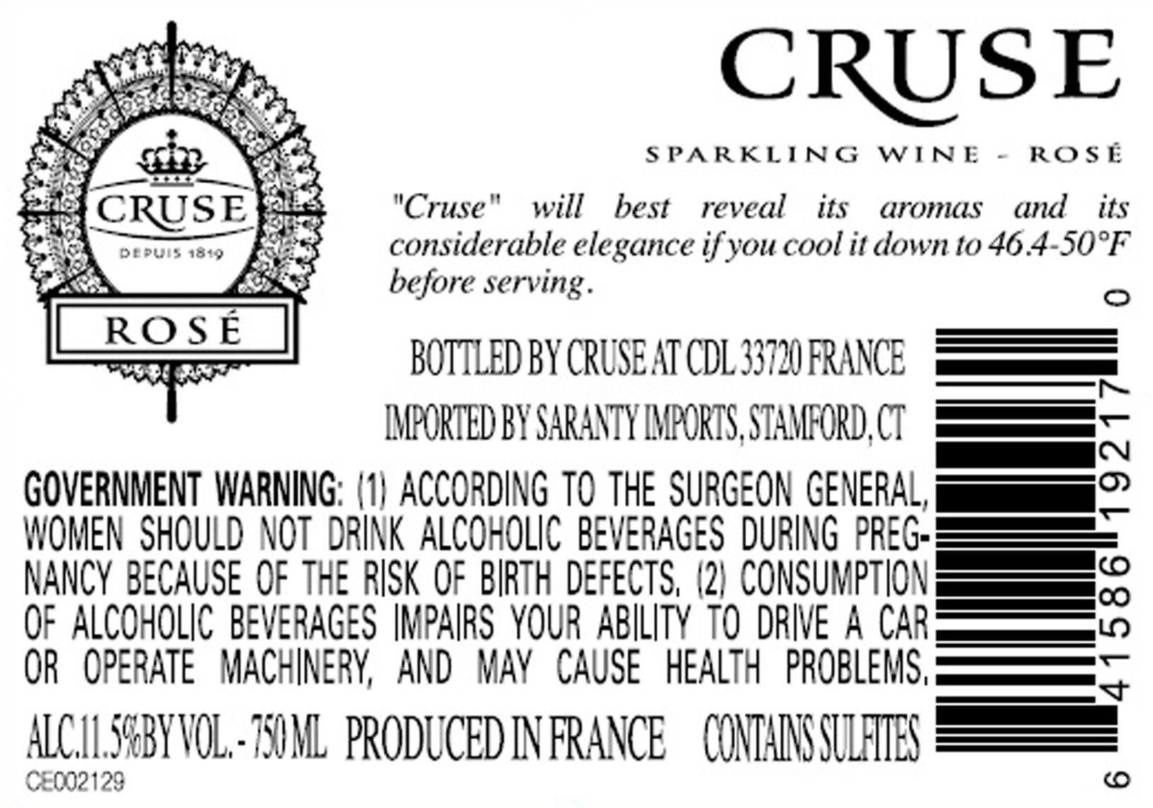 TABC label artwork for Cruse Rose Sparkling Wine