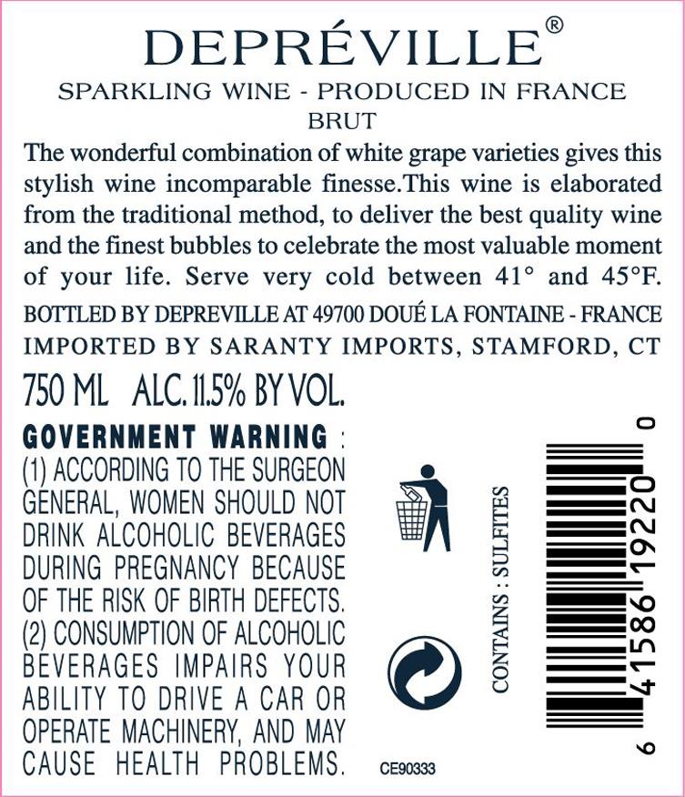 TABC label artwork for Depreville Brut Sparkling Wine