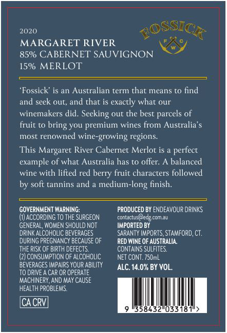 TABC label artwork for Fossick Wine Co Margaret River Cabernet Sauvignon Merlot