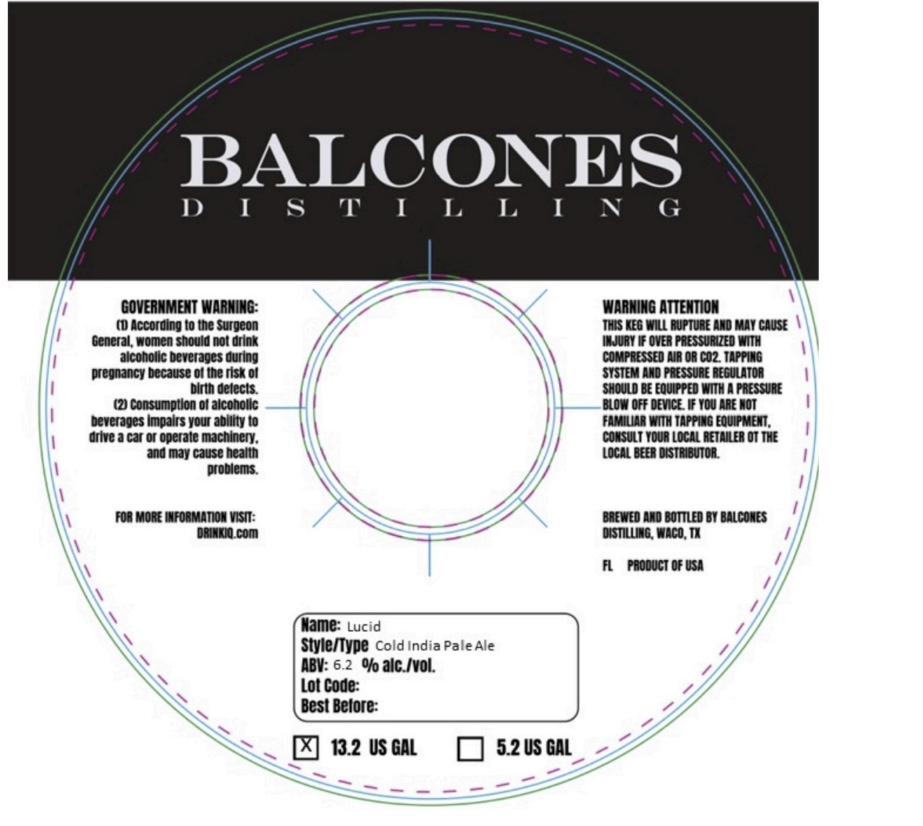 TABC label artwork for Balcones Lucid Cold India Pale Ale