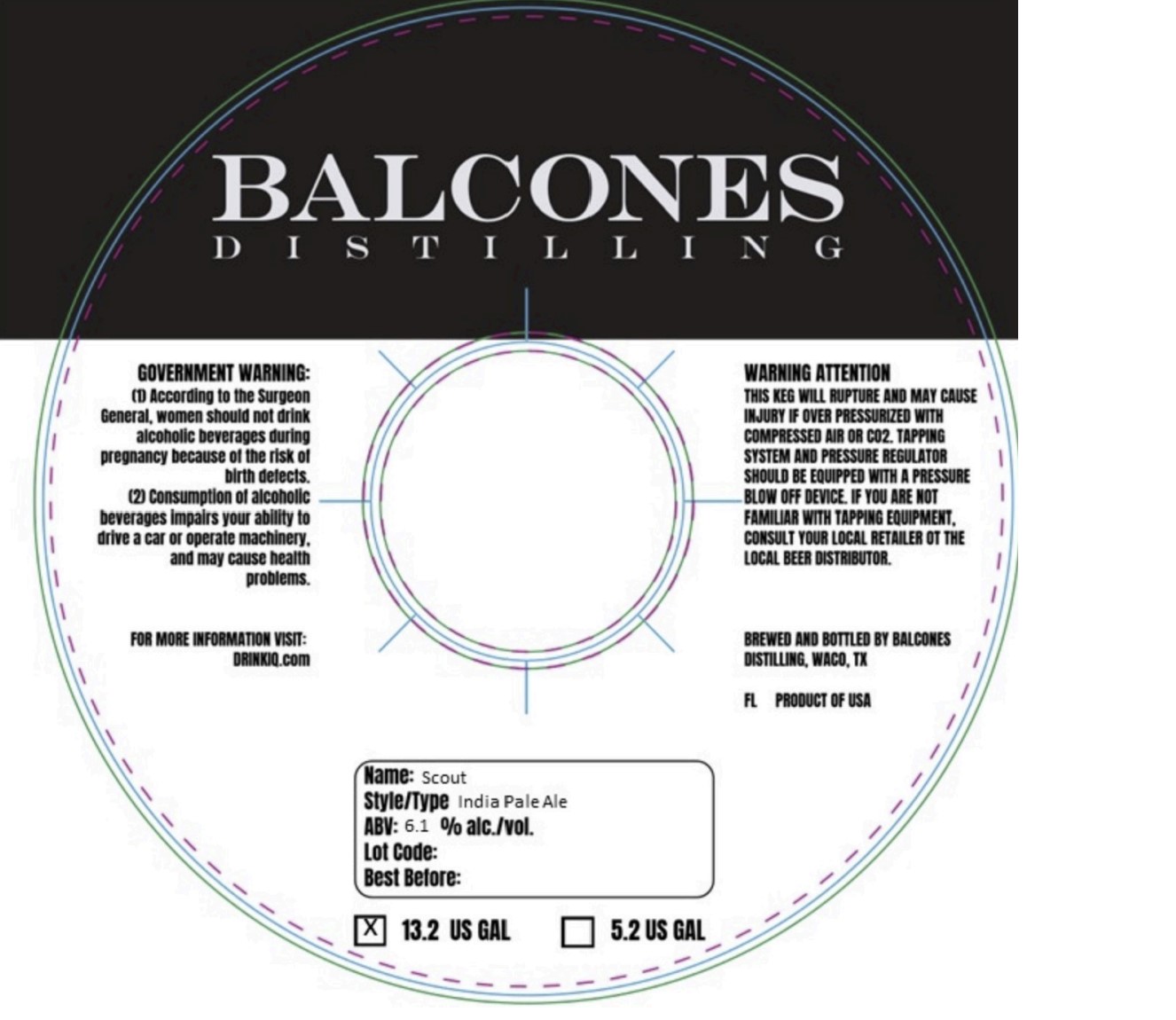 TABC label artwork for Balcones Scout India Pale Ale