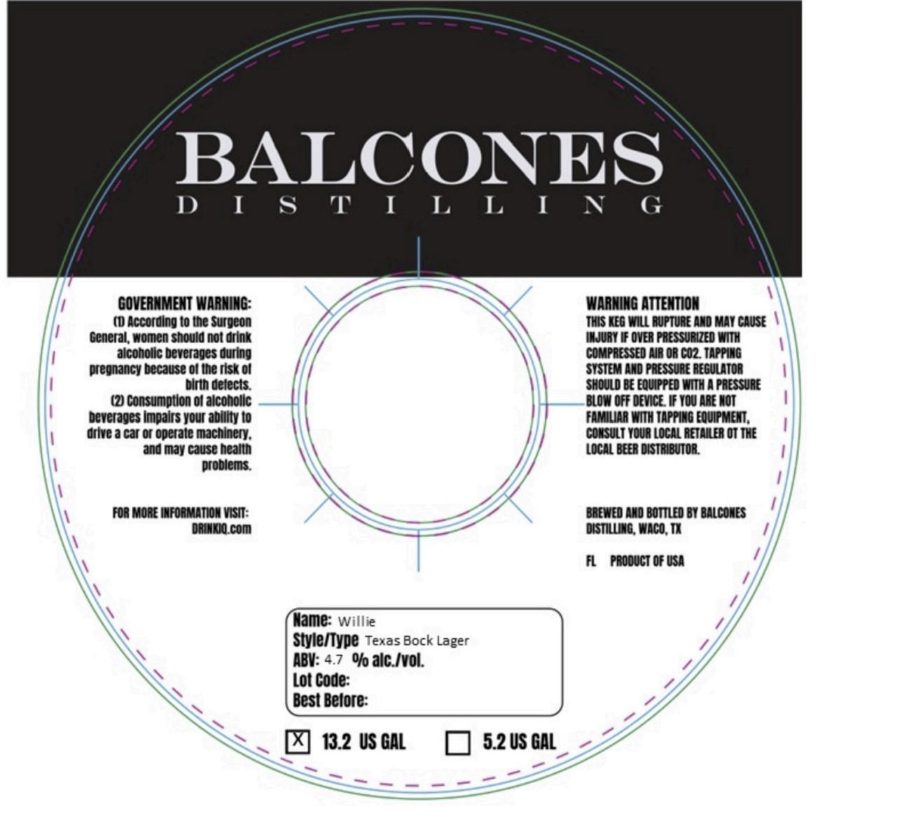 TABC label artwork for Balcones Willie Texas Bock Lager