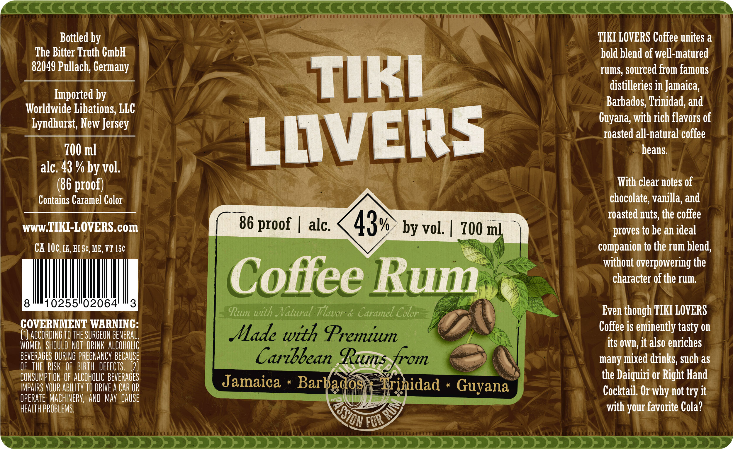 TABC label artwork for Tiki Lovers Coffee Rum