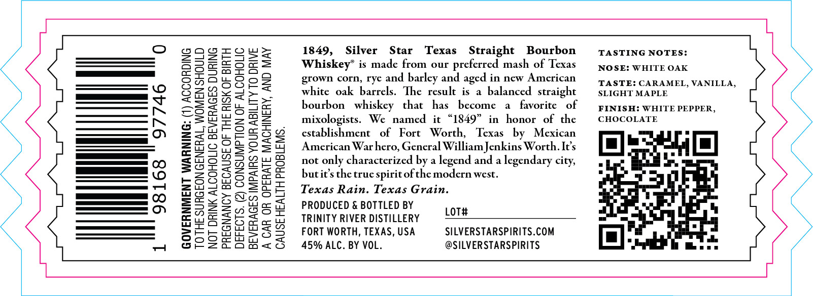 TABC label artwork for Silver Star 1849 Bourbon