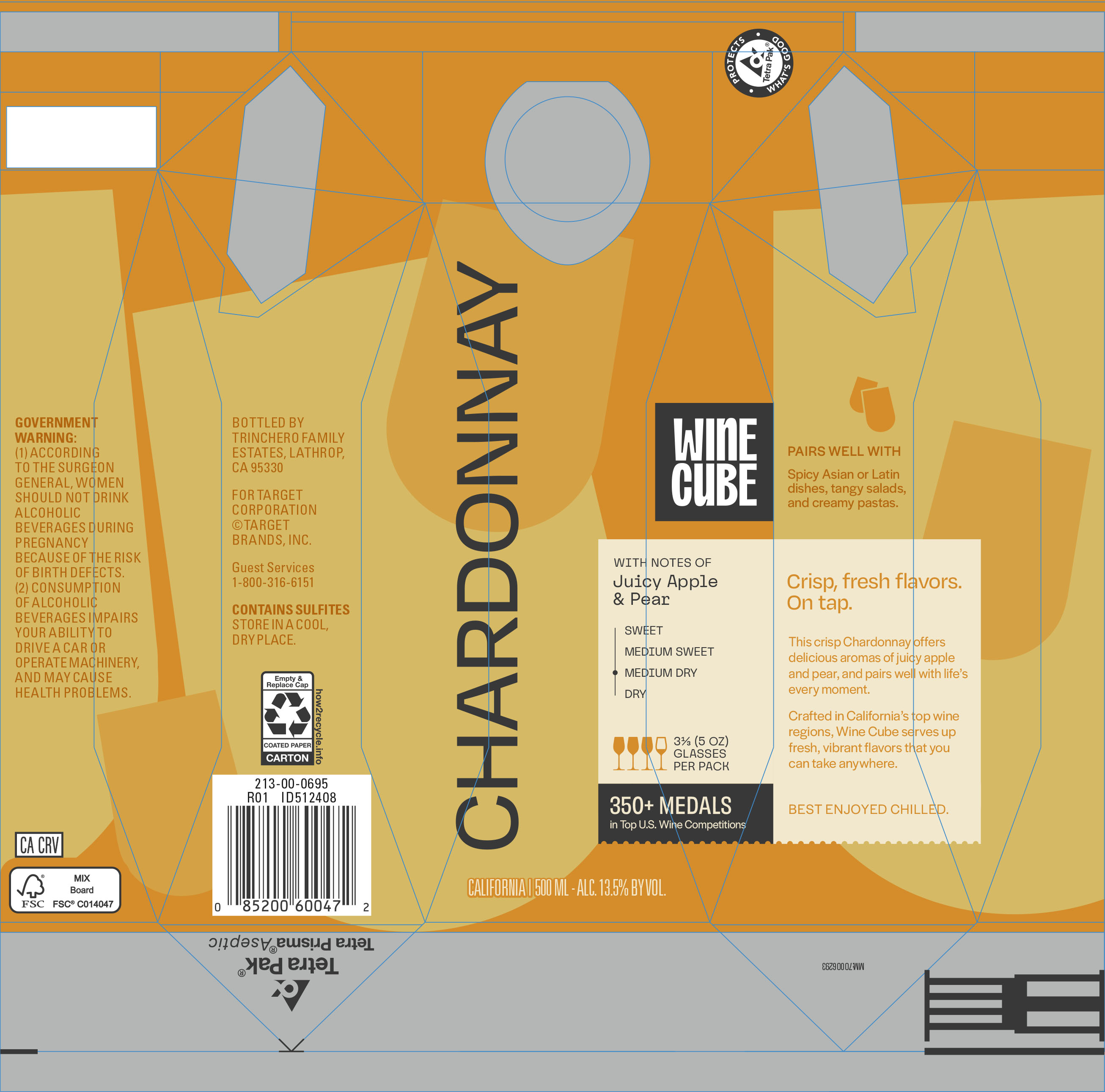 TABC label artwork for Winecube Chardonnay Ca Tetra