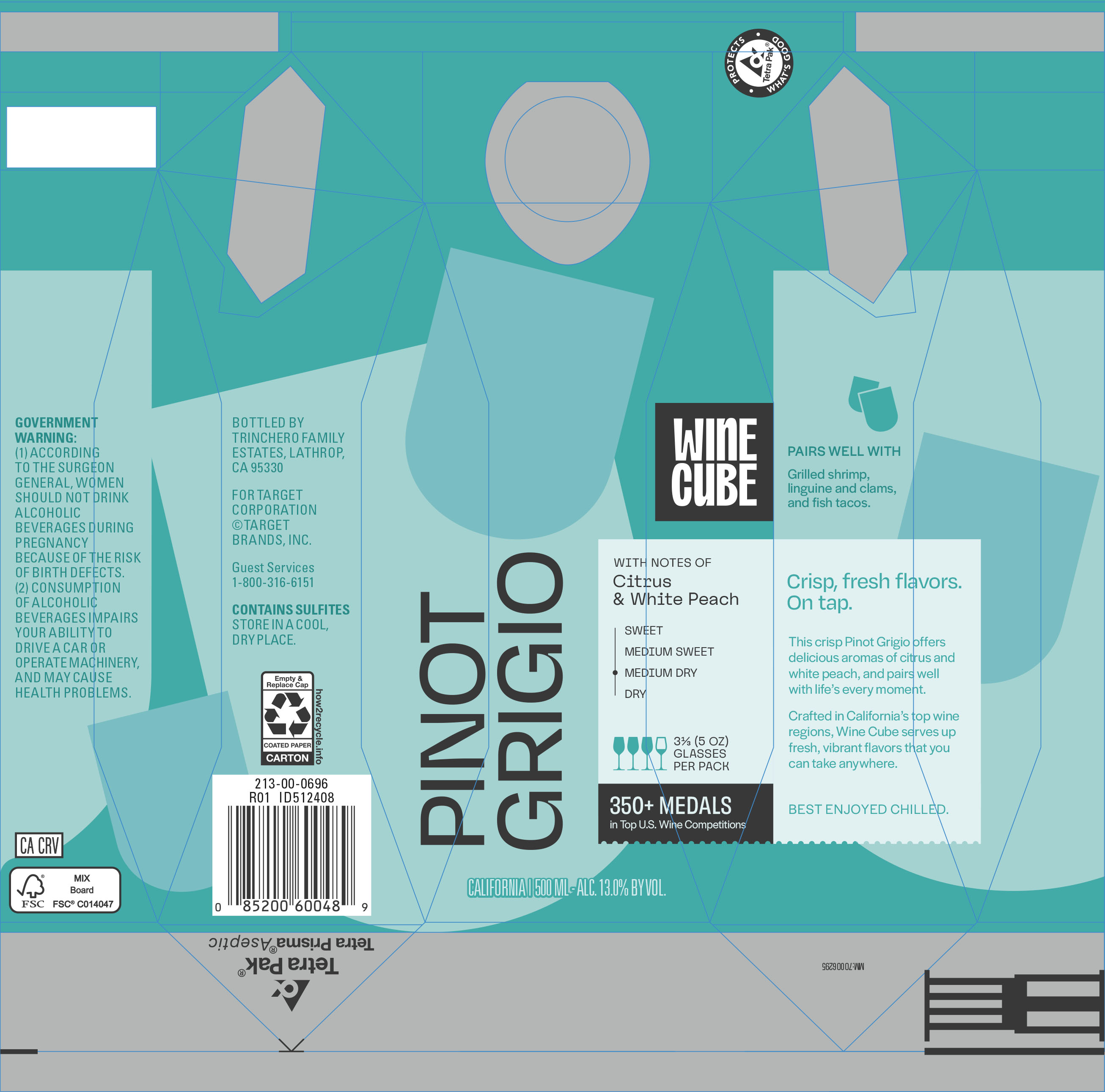 TABC label artwork for Winecube Pinot Grigio Ca Tetra